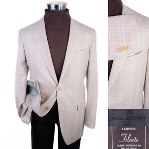 Paul Betenly Sport Coat Jacket Blazer Sz 40R Plaid Beige LANIFFICIO Wool 2-Buttn